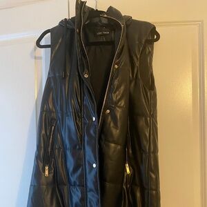 Faux leather hooded vest